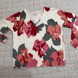 LOFT FLORAL V NECK SWEATER NWT SIZE L